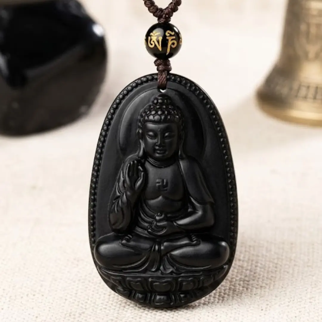 Black Obsidian Buddha Pendant