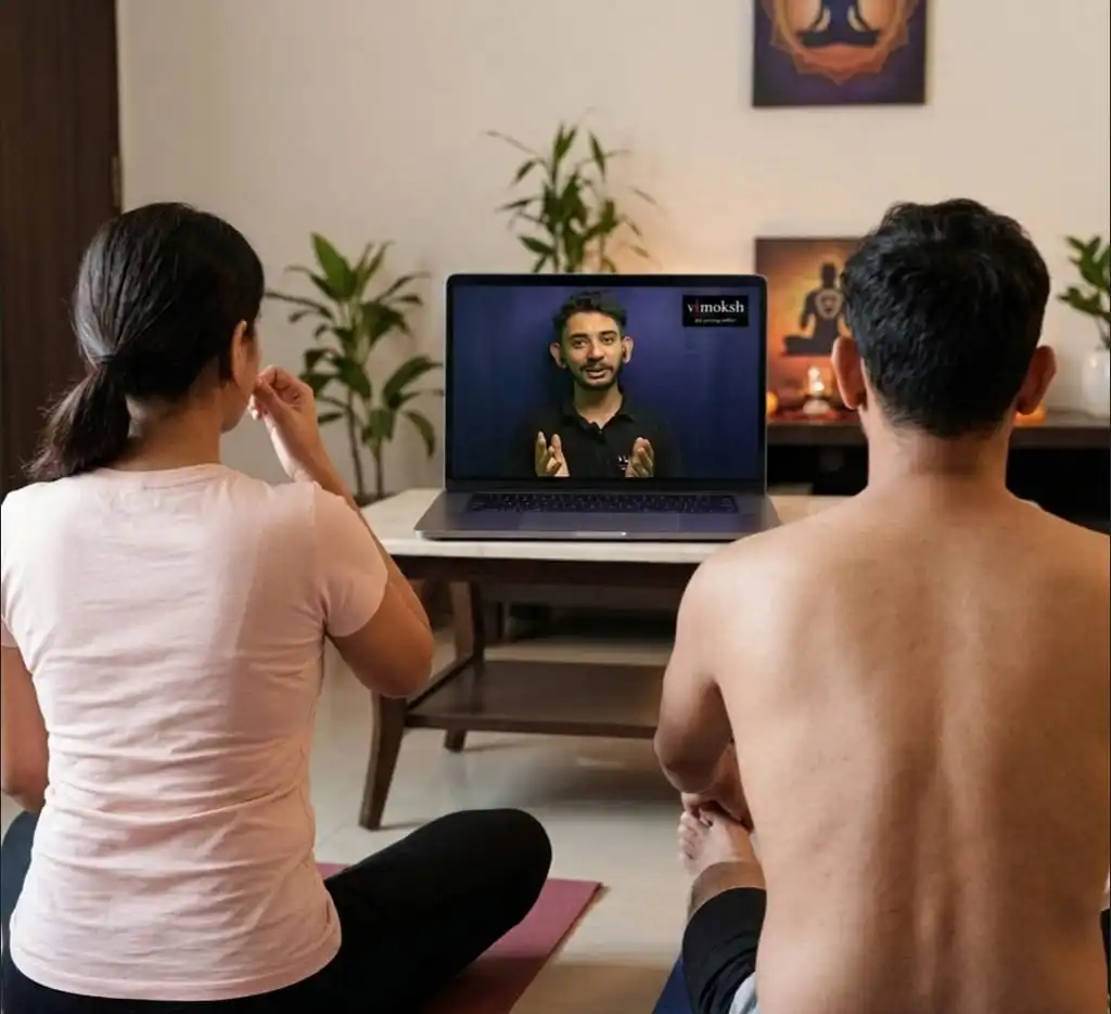 Professional practicing yoga for stress relief